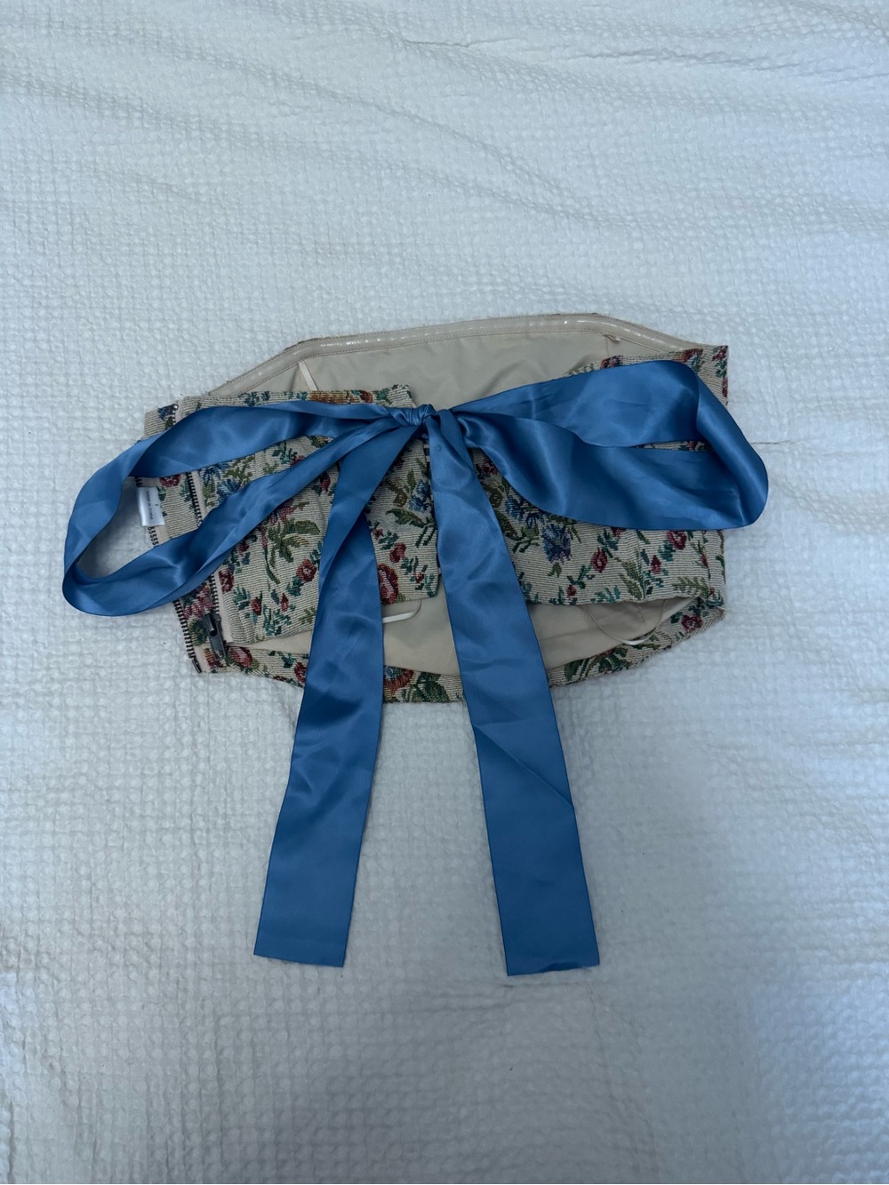 Altar'd State Cream Floral Brocade Corset Belt with Blue Satin Bow